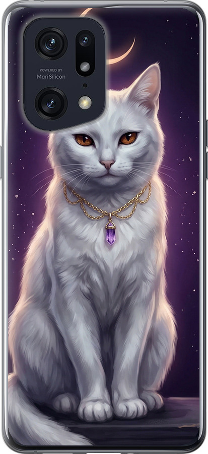 Mystic White Cat Gothic Dark Purple Gold