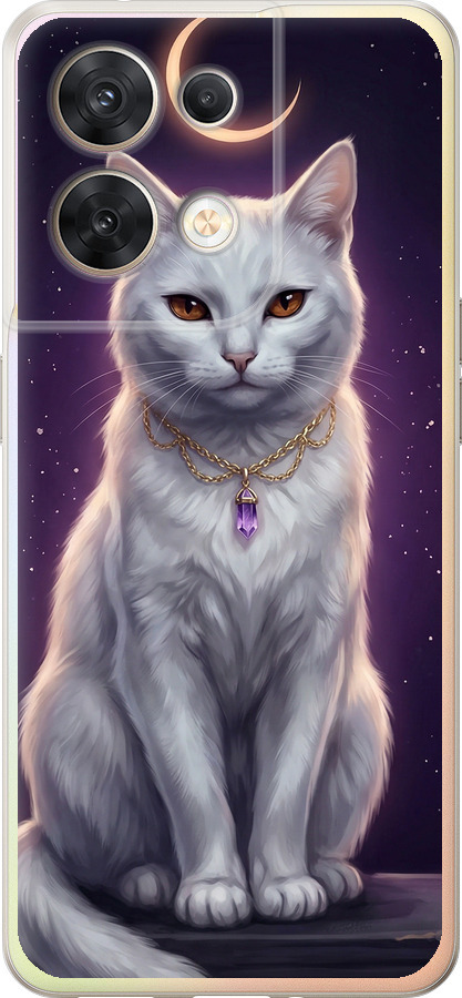 Mystic White Cat Gothic Dark Purple Gold