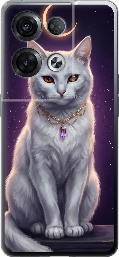 Mystic White Cat Gothic Dark Purple Gold