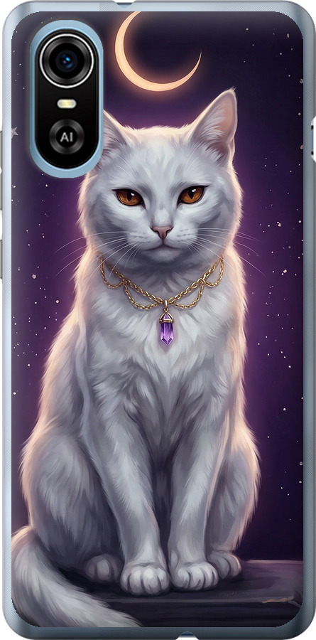 Mystic White Cat Gothic Dark Purple Gold
