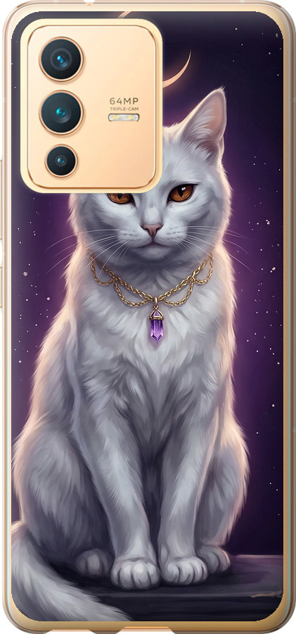 Mystic White Cat Gothic Dark Purple Gold
