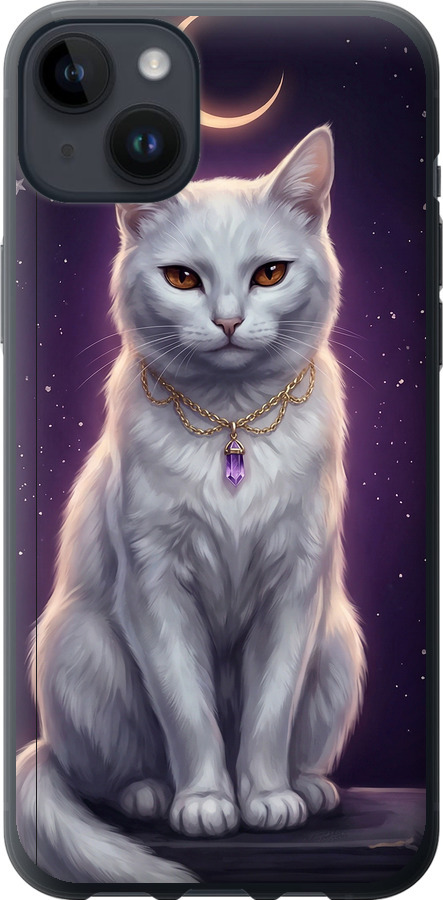 Mystic White Cat Gothic Dark Purple Gold
