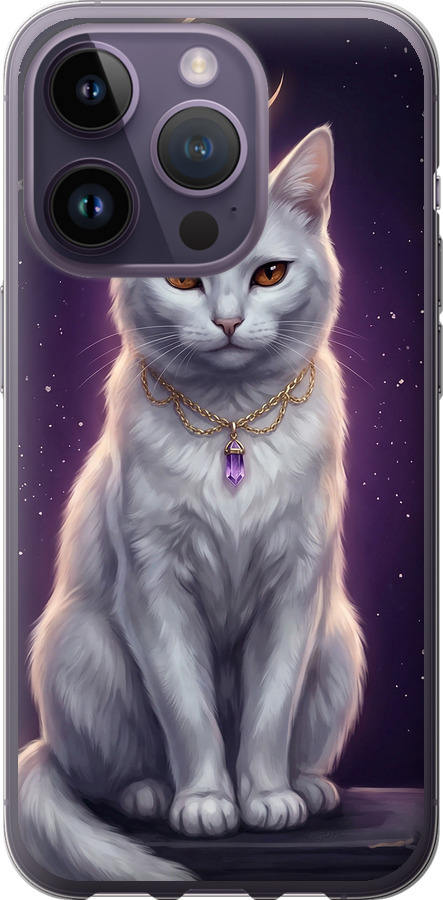 Mystic White Cat Gothic Dark Purple Gold