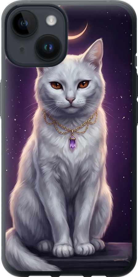 Mystic White Cat Gothic Dark Purple Gold