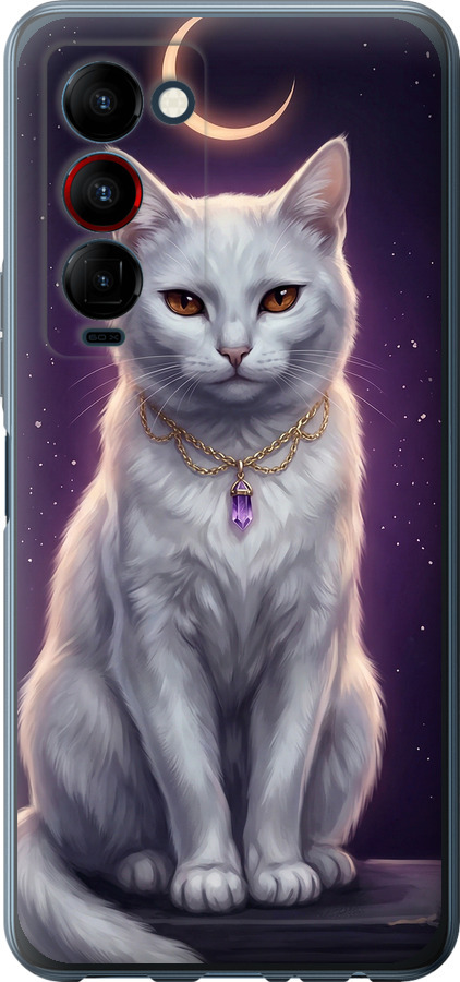 Mystic White Cat Gothic Dark Purple Gold