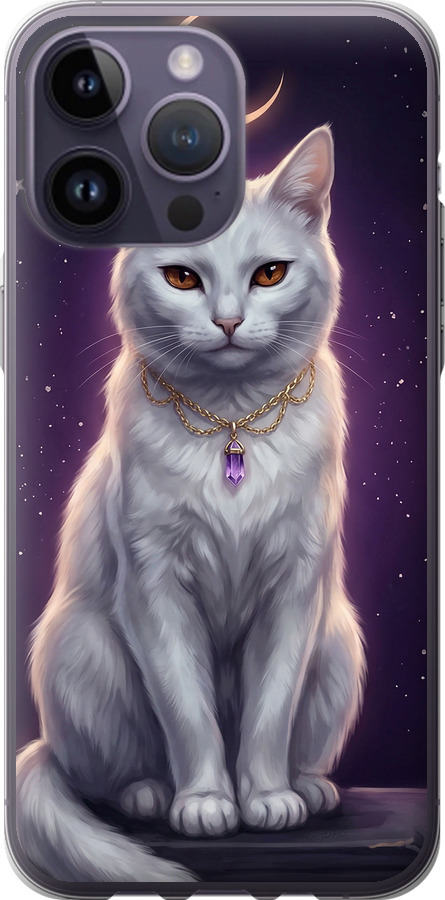Mystic White Cat Gothic Dark Purple Gold