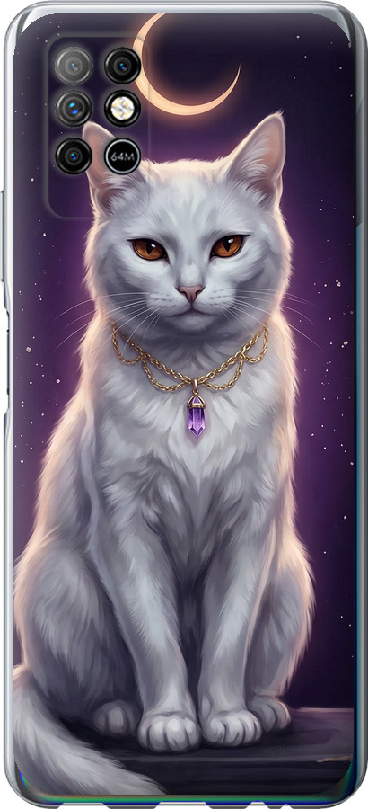 Mystic White Cat Gothic Dark Purple Gold