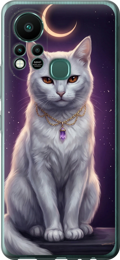 Mystic White Cat Gothic Dark Purple Gold