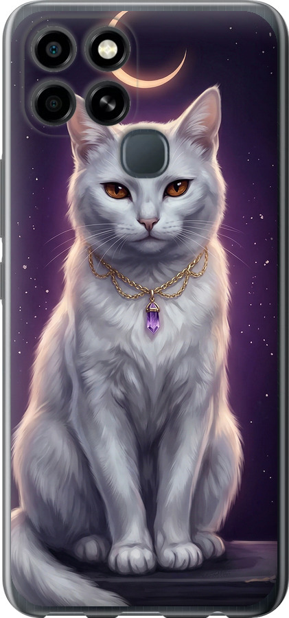 Mystic White Cat Gothic Dark Purple Gold