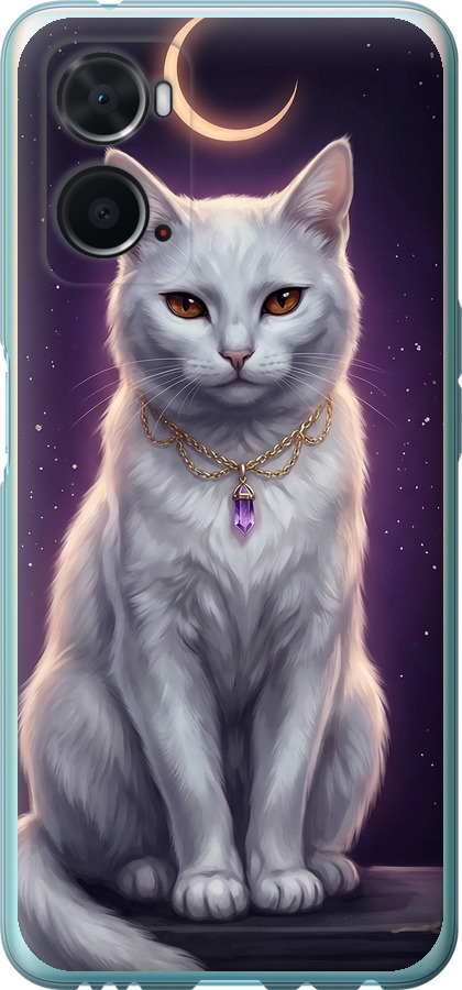 Mystic White Cat Gothic Dark Purple Gold
