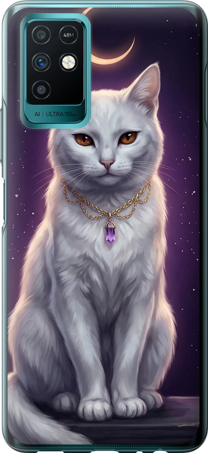 Mystic White Cat Gothic Dark Purple Gold