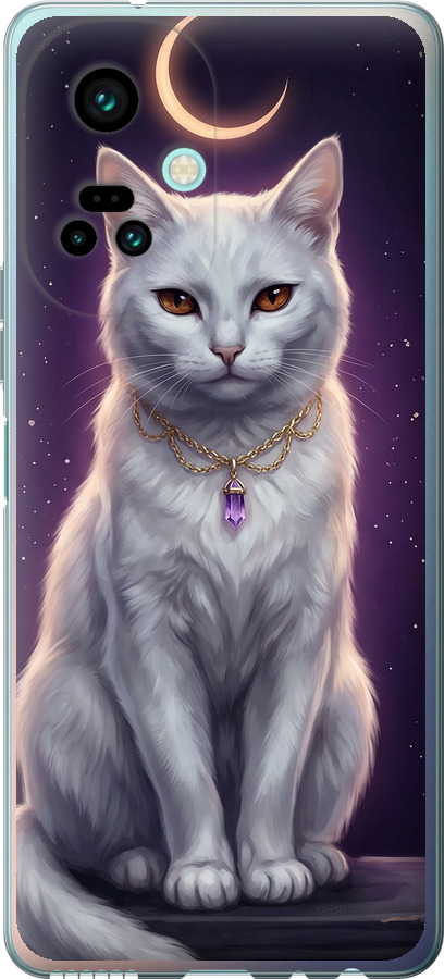 Mystic White Cat Gothic Dark Purple Gold