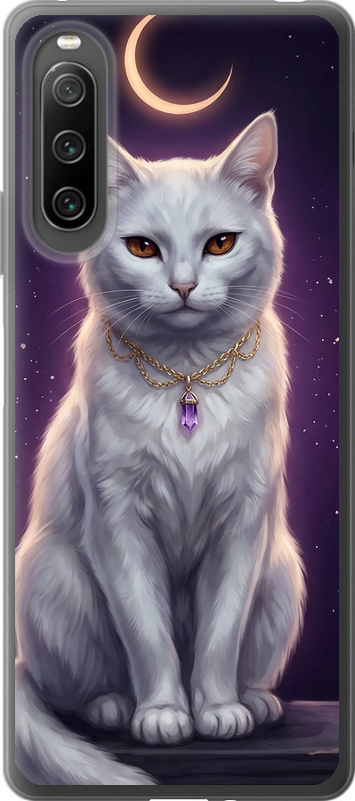 Mystic White Cat Gothic Dark Purple Gold