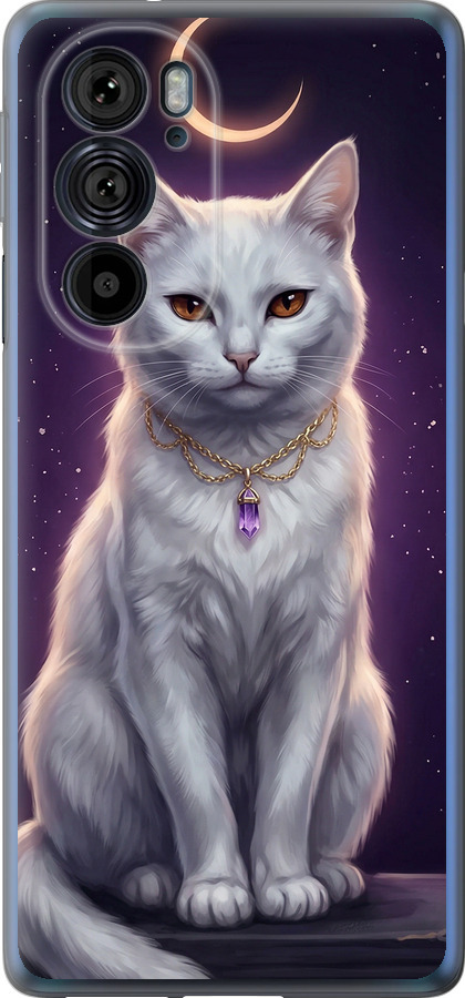 Mystic White Cat Gothic Dark Purple Gold