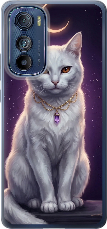 Mystic White Cat Gothic Dark Purple Gold