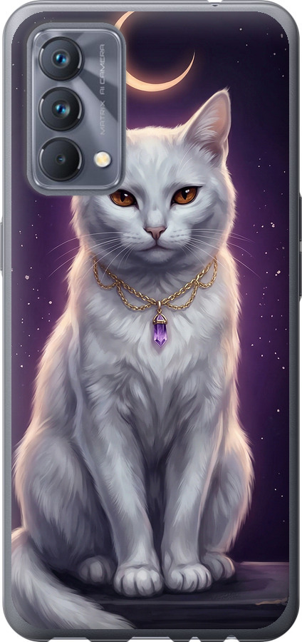 Mystic White Cat Gothic Dark Purple Gold