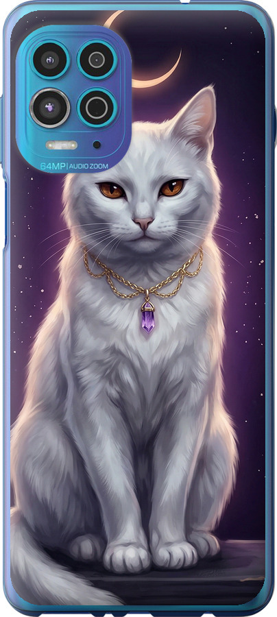 Mystic White Cat Gothic Dark Purple Gold