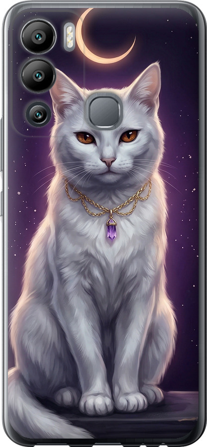Mystic White Cat Gothic Dark Purple Gold