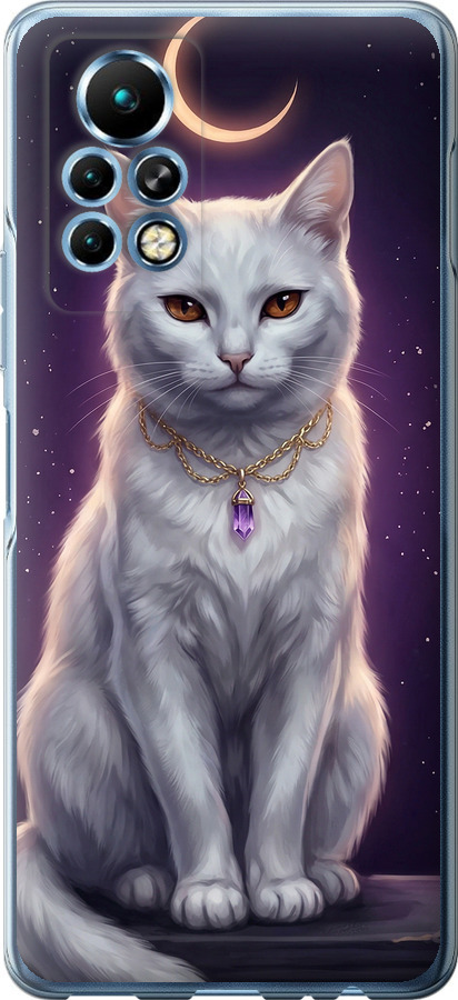 Mystic White Cat Gothic Dark Purple Gold