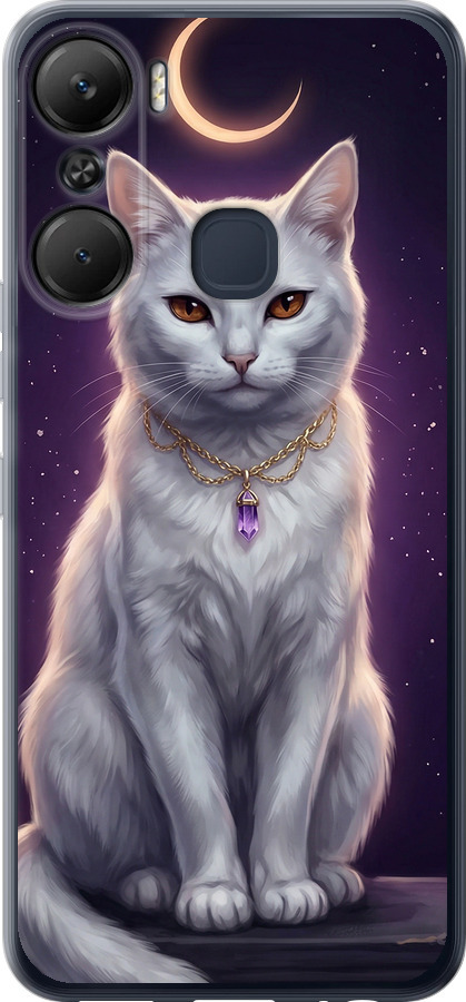 Mystic White Cat Gothic Dark Purple Gold