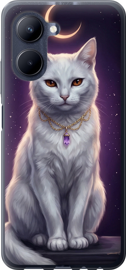 Mystic White Cat Gothic Dark Purple Gold