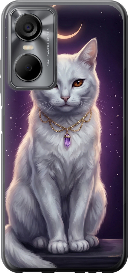 Mystic White Cat Gothic Dark Purple Gold