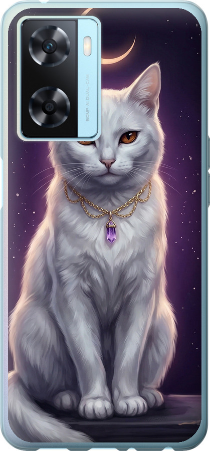 Mystic White Cat Gothic Dark Purple Gold