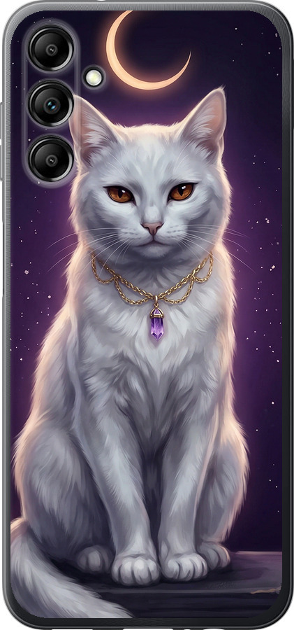 Mystic White Cat Gothic Dark Purple Gold
