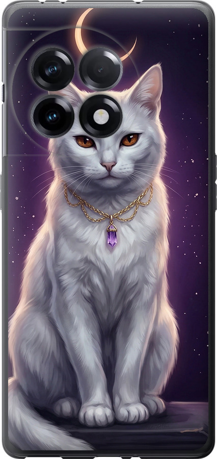 Mystic White Cat Gothic Dark Purple Gold