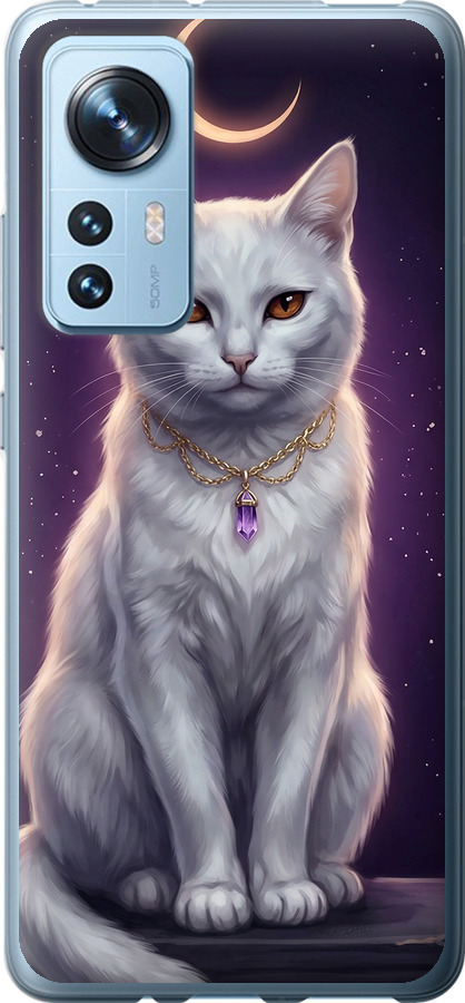 Mystic White Cat Gothic Dark Purple Gold