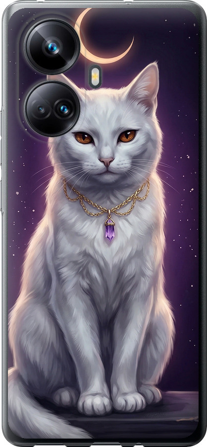 Mystic White Cat Gothic Dark Purple Gold