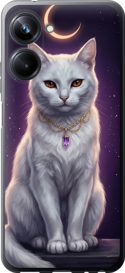Mystic White Cat Gothic Dark Purple Gold