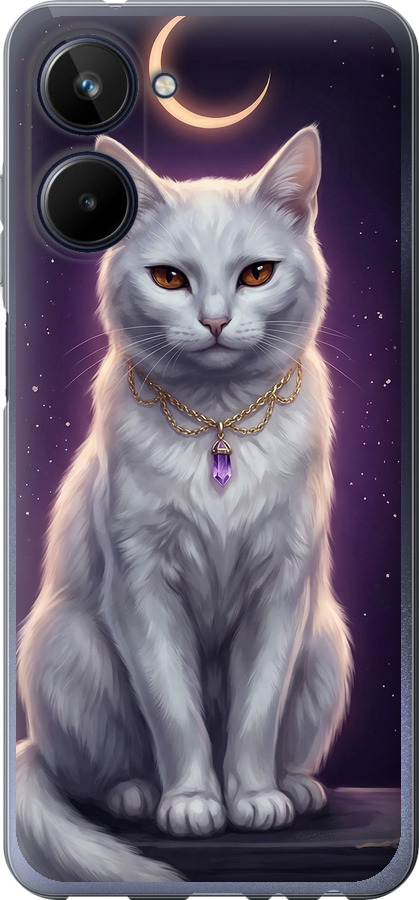 Mystic White Cat Gothic Dark Purple Gold
