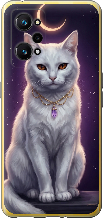Mystic White Cat Gothic Dark Purple Gold