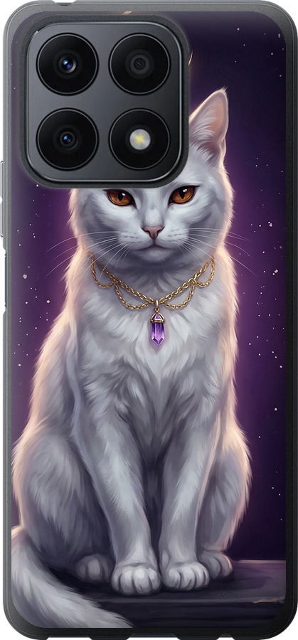 Mystic White Cat Gothic Dark Purple Gold