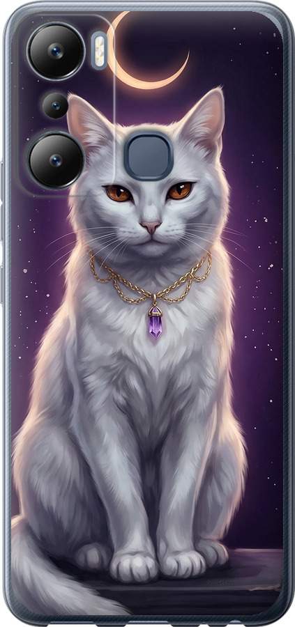 Mystic White Cat Gothic Dark Purple Gold