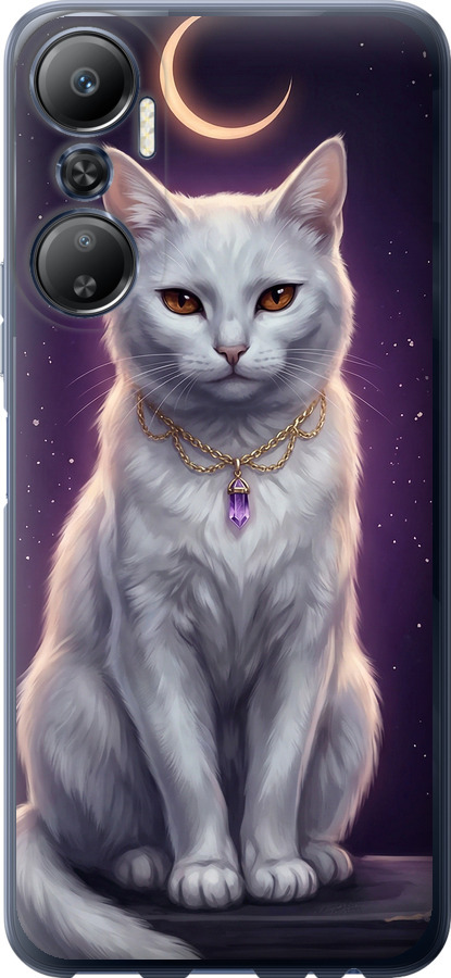 Mystic White Cat Gothic Dark Purple Gold