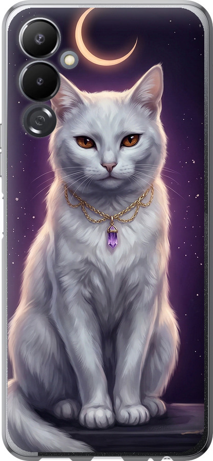 Mystic White Cat Gothic Dark Purple Gold
