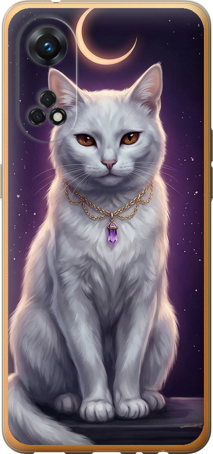 Mystic White Cat Gothic Dark Purple Gold