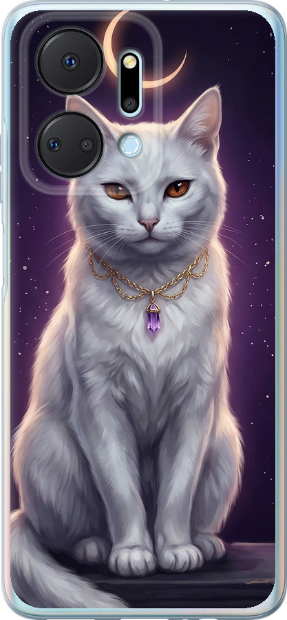 Mystic White Cat Gothic Dark Purple Gold
