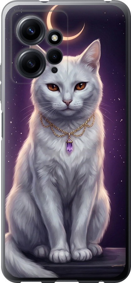 Mystic White Cat Gothic Dark Purple Gold