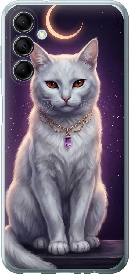 Mystic White Cat Gothic Dark Purple Gold