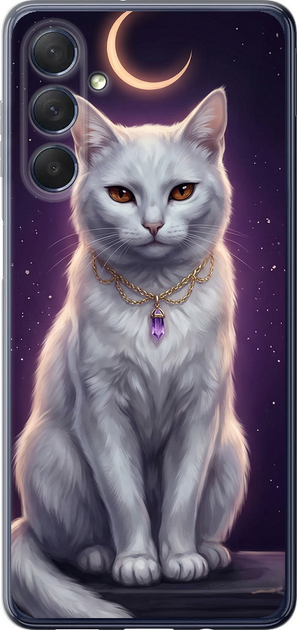 Mystic White Cat Gothic Dark Purple Gold