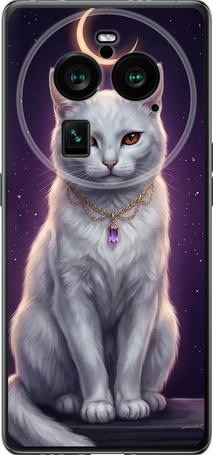 Mystic White Cat Gothic Dark Purple Gold