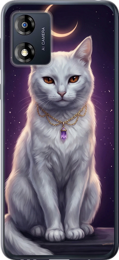 Mystic White Cat Gothic Dark Purple Gold