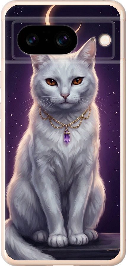 Mystic White Cat Gothic Dark Purple Gold