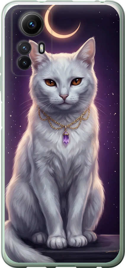 Mystic White Cat Gothic Dark Purple Gold