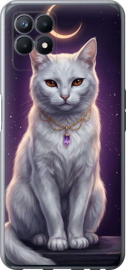 Mystic White Cat Gothic Dark Purple Gold