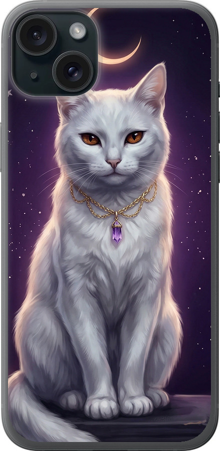 Mystic White Cat Gothic Dark Purple Gold