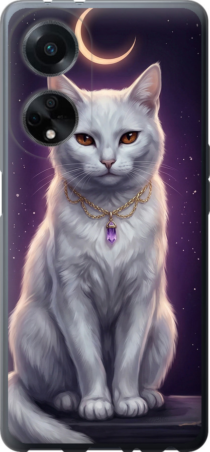 Mystic White Cat Gothic Dark Purple Gold